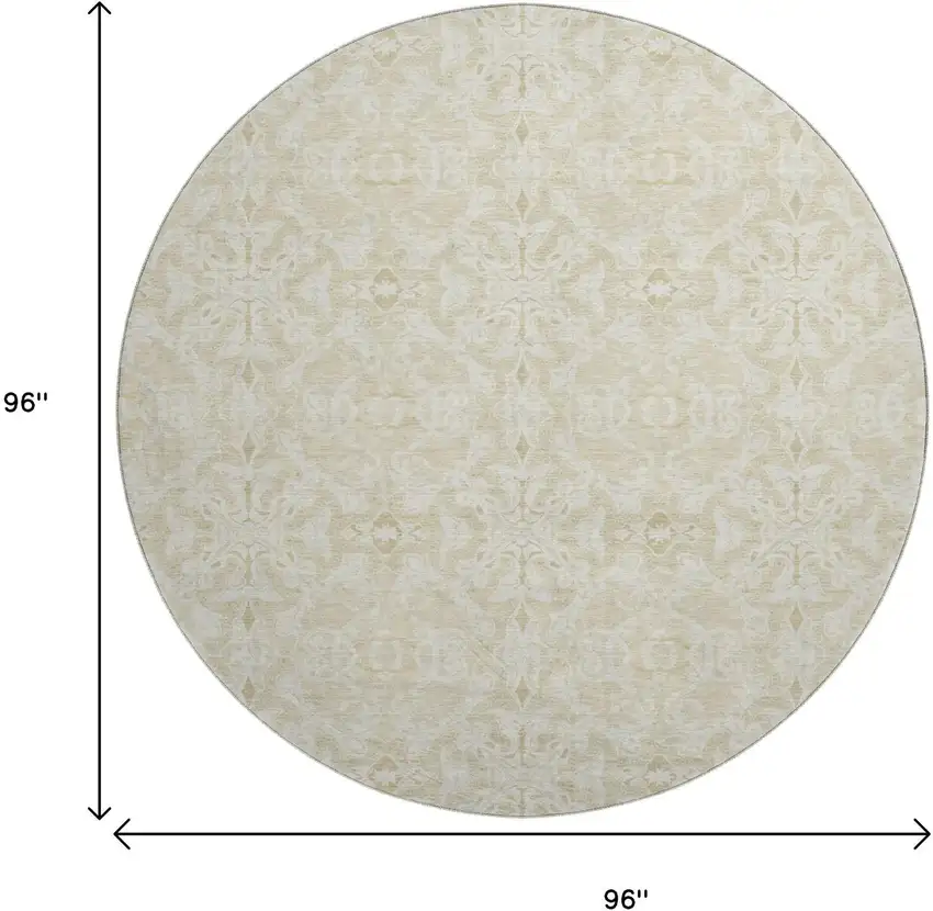8' Tan And Beige Medallion Washable Round Rug With UV Protection Photo 3