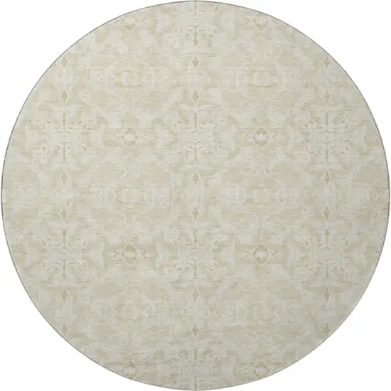 8' Tan And Beige Medallion Washable Round Rug With UV Protection Photo 4