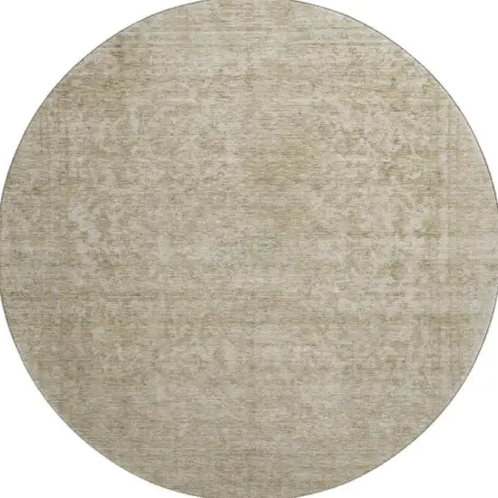8' Tan And Beige Oriental Washable Round Rug With UV Protection Photo 3