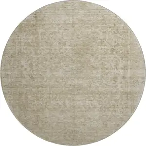 Photo of 8' Tan And Beige Oriental Washable Round Rug With UV Protection