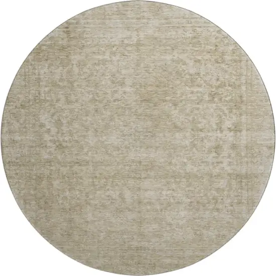 8' Tan And Beige Oriental Washable Round Rug With UV Protection Photo 1