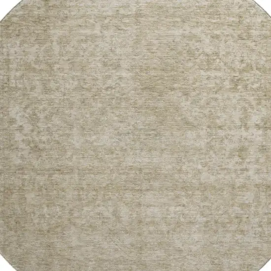 8' Tan And Beige Oriental Washable Round Rug With UV Protection Photo 2
