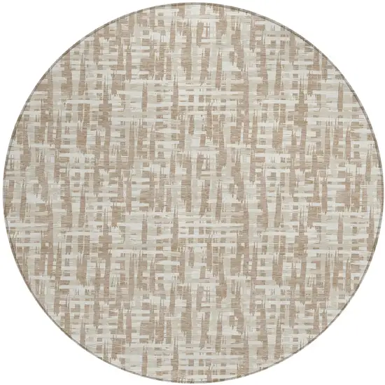 8' Tan And Beige Round Abstract Washable Indoor Outdoor Area Rug Photo 2