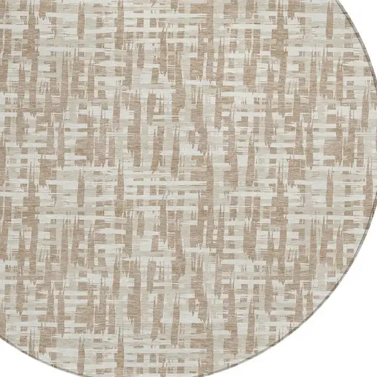 8' Tan And Beige Round Abstract Washable Indoor Outdoor Area Rug Photo 5