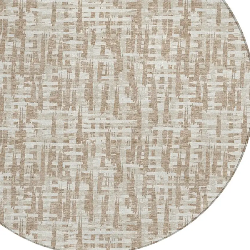 8' Tan And Beige Round Abstract Washable Indoor Outdoor Area Rug Photo 5
