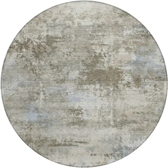 8' Tan And Beige Round Abstract Washable Indoor Outdoor Area Rug Photo 1