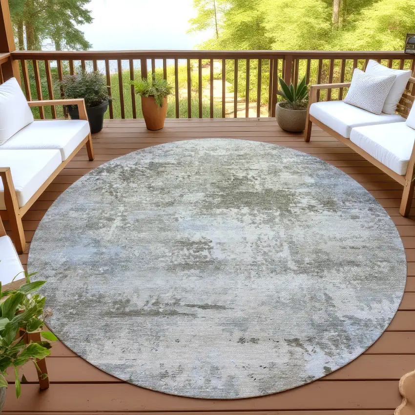 8' Tan And Beige Round Abstract Washable Indoor Outdoor Area Rug Photo 4