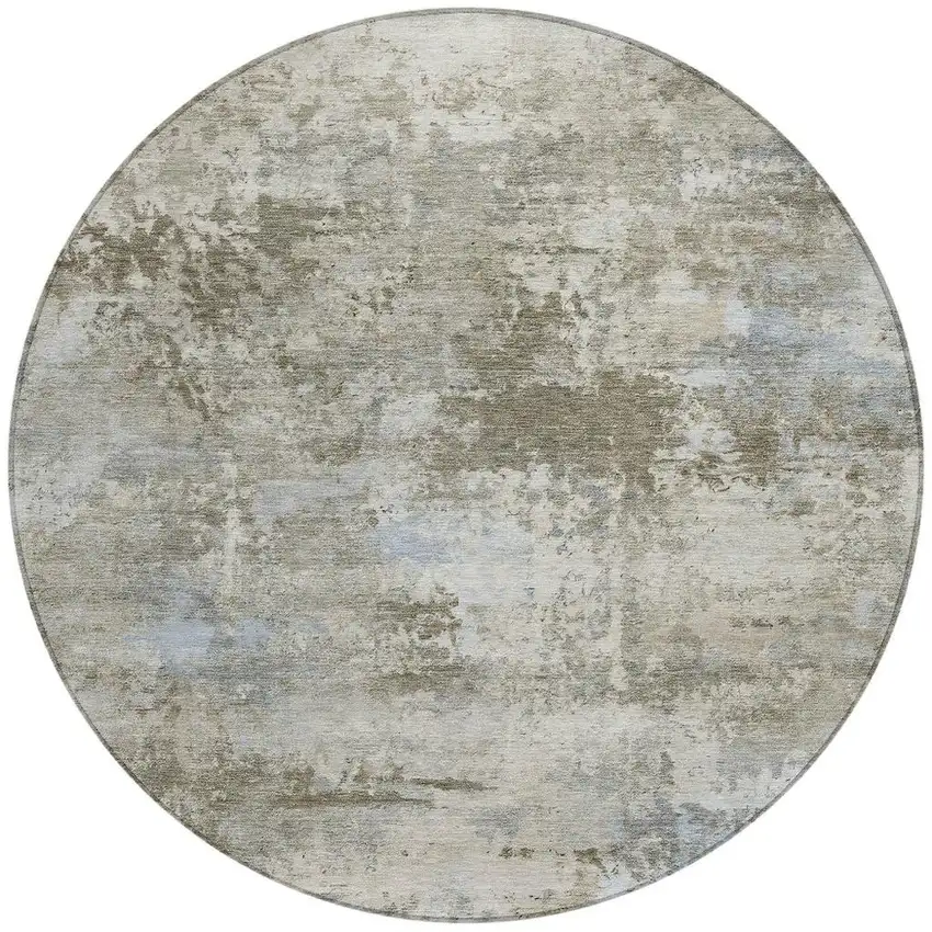 8' Tan And Beige Round Abstract Washable Indoor Outdoor Area Rug Photo 3