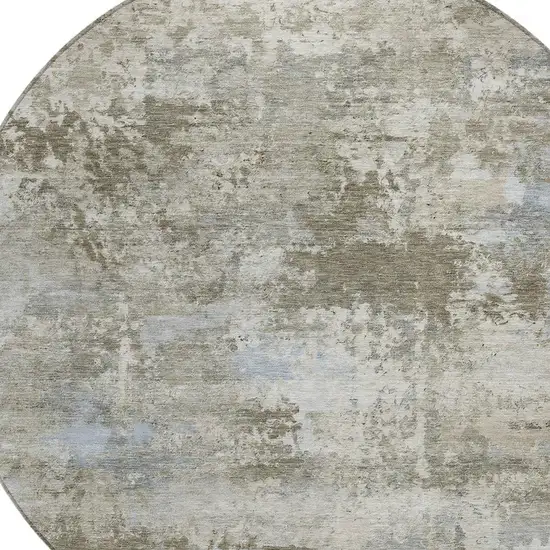 8' Tan And Beige Round Abstract Washable Indoor Outdoor Area Rug Photo 2