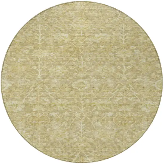 8' Tan And Beige Round Floral Washable Indoor Outdoor Area Rug Photo 6