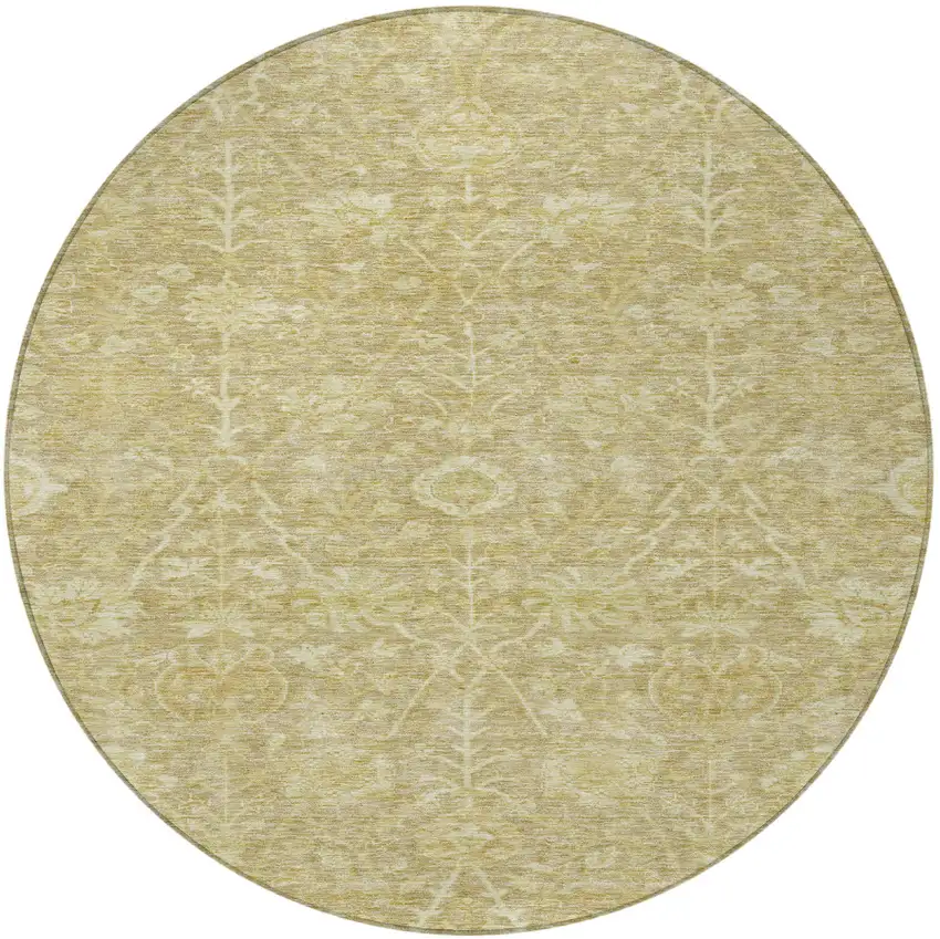 8' Tan And Beige Round Floral Washable Indoor Outdoor Area Rug Photo 6