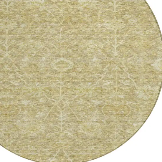 8' Tan And Beige Round Floral Washable Indoor Outdoor Area Rug Photo 5