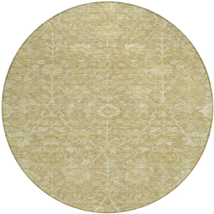 8' Tan And Beige Round Floral Washable Indoor Outdoor Area Rug Photo 2