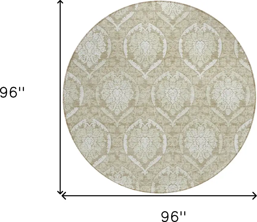 8' Tan And Beige Round Medallion Washable Indoor Outdoor Area Rug Photo 3