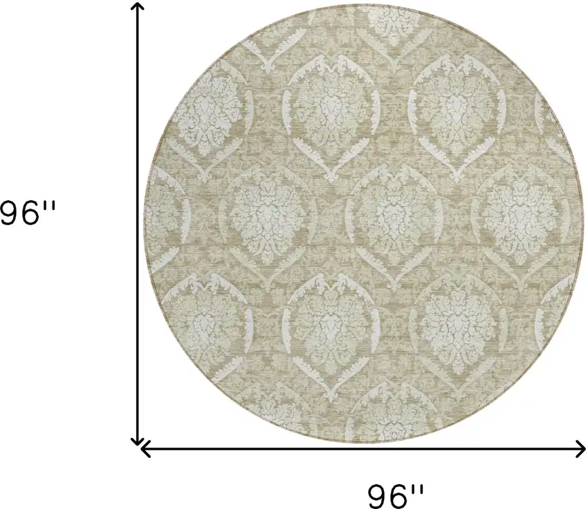 8' Tan And Beige Round Medallion Washable Indoor Outdoor Area Rug Photo 3