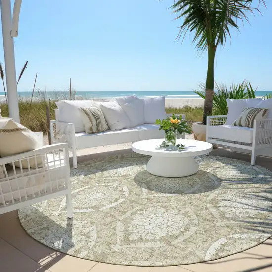8' Tan And Beige Round Medallion Washable Indoor Outdoor Area Rug Photo 6