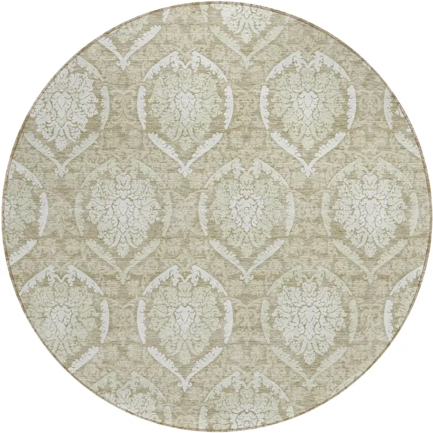 8' Tan And Beige Round Medallion Washable Indoor Outdoor Area Rug Photo 2