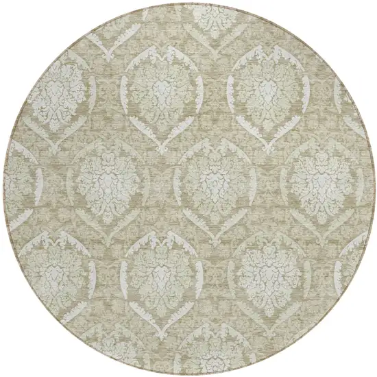 8' Tan And Beige Round Medallion Washable Indoor Outdoor Area Rug Photo 2