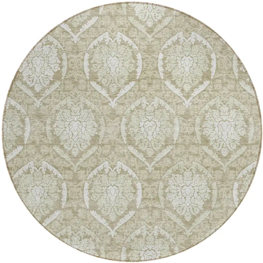 8' Tan And Beige Round Medallion Washable Indoor Outdoor Area Rug Photo 2