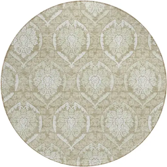 8' Tan And Beige Round Medallion Washable Indoor Outdoor Area Rug Photo 2