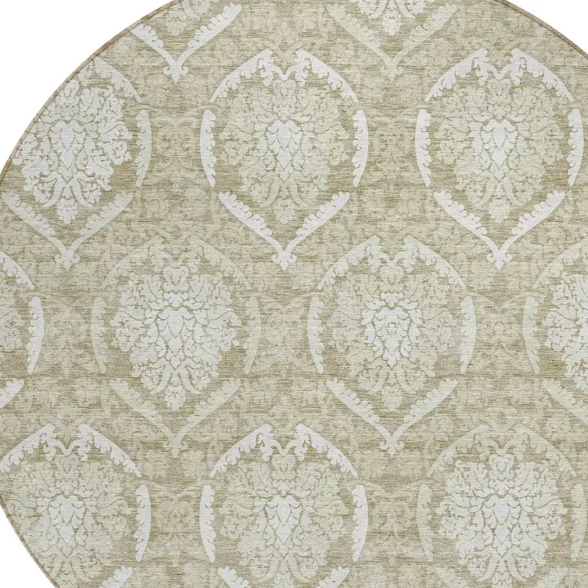 8' Tan And Beige Round Medallion Washable Indoor Outdoor Area Rug Photo 4