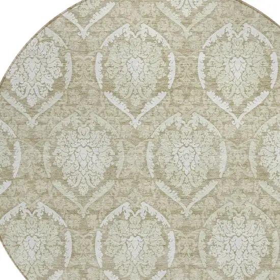8' Tan And Beige Round Medallion Washable Indoor Outdoor Area Rug Photo 4