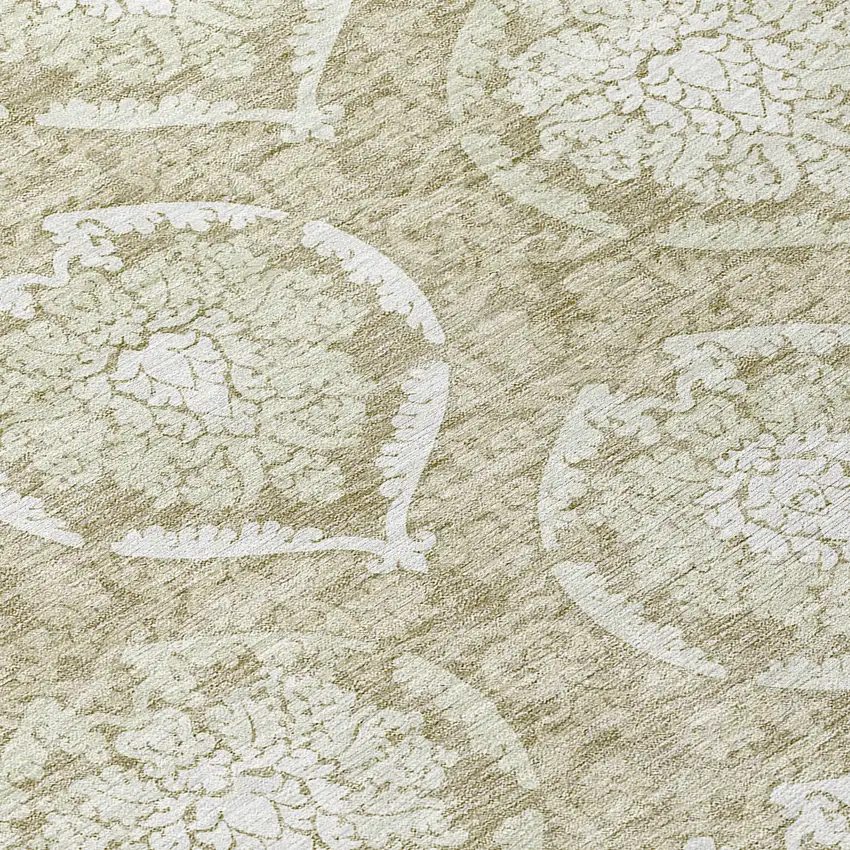 8' Tan And Beige Round Medallion Washable Indoor Outdoor Area Rug Photo 8