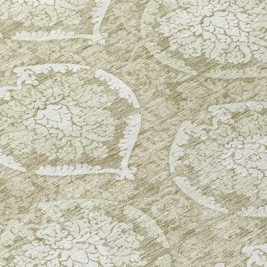 8' Tan And Beige Round Medallion Washable Indoor Outdoor Area Rug Photo 8