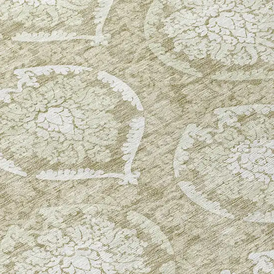 8' Tan And Beige Round Medallion Washable Indoor Outdoor Area Rug Photo 8