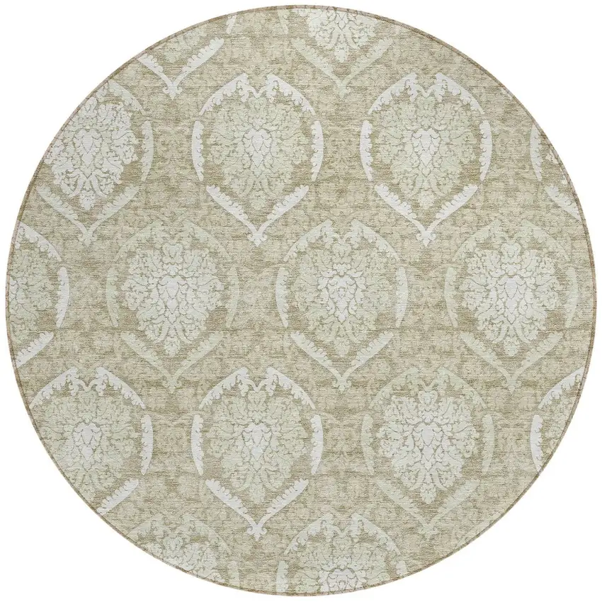 8' Tan And Beige Round Medallion Washable Indoor Outdoor Area Rug Photo 5