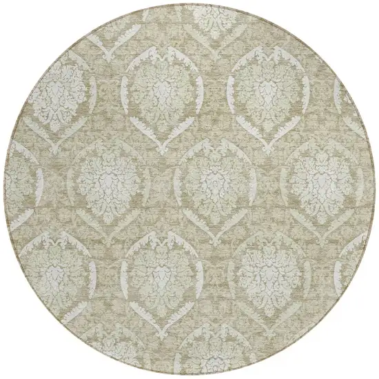 8' Tan And Beige Round Medallion Washable Indoor Outdoor Area Rug Photo 5