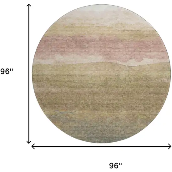 8' Tan And Beige Striped Washable Round Rug With UV Protection Photo 8