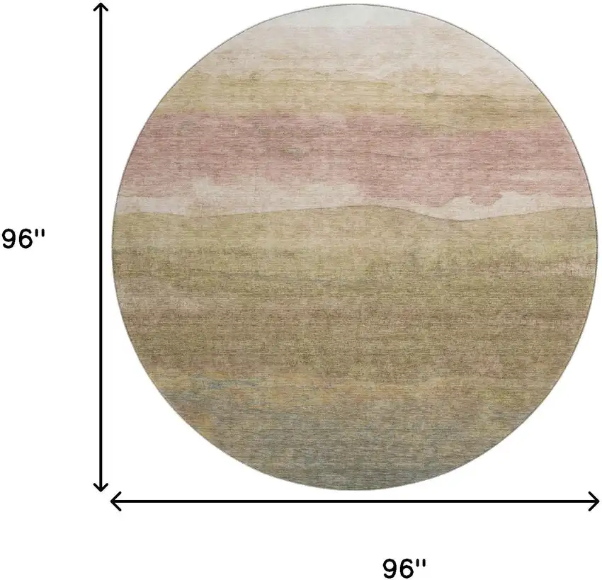 8' Tan And Beige Striped Washable Round Rug With UV Protection Photo 8