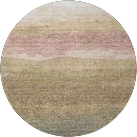 8' Tan And Beige Striped Washable Round Rug With UV Protection Photo 2