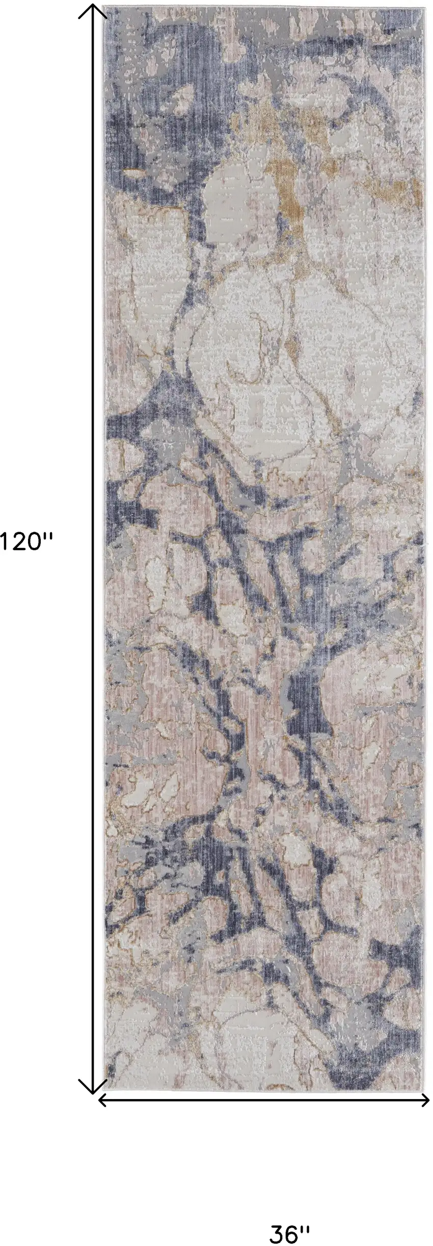 10' Tan And Blue Abstract Power Loom Distressed Runner Rug Photo 7