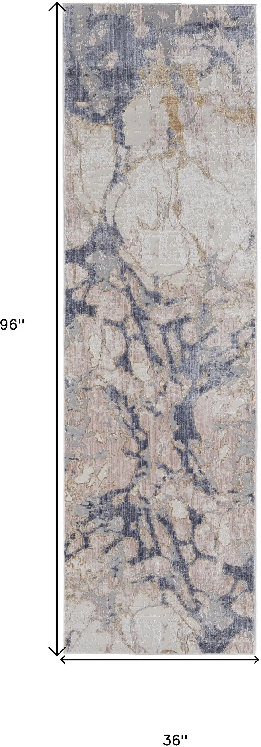 8' Tan And Blue Abstract Power Loom Distressed Runner Rug Photo 7