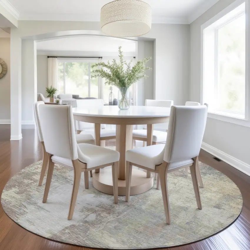 8' Tan And Brown Round Abstract Washable Indoor Outdoor Area Rug Photo 7