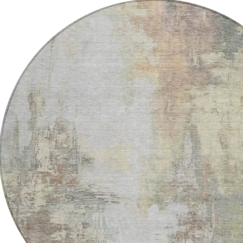 8' Tan And Brown Round Abstract Washable Indoor Outdoor Area Rug Photo 4