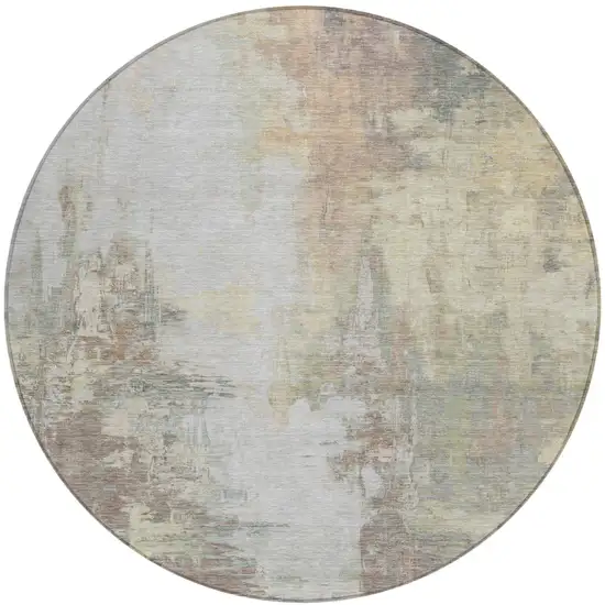 8' Tan And Brown Round Abstract Washable Indoor Outdoor Area Rug Photo 1