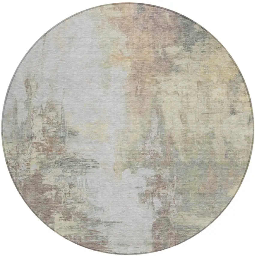 8' Tan And Brown Round Abstract Washable Indoor Outdoor Area Rug Photo 1