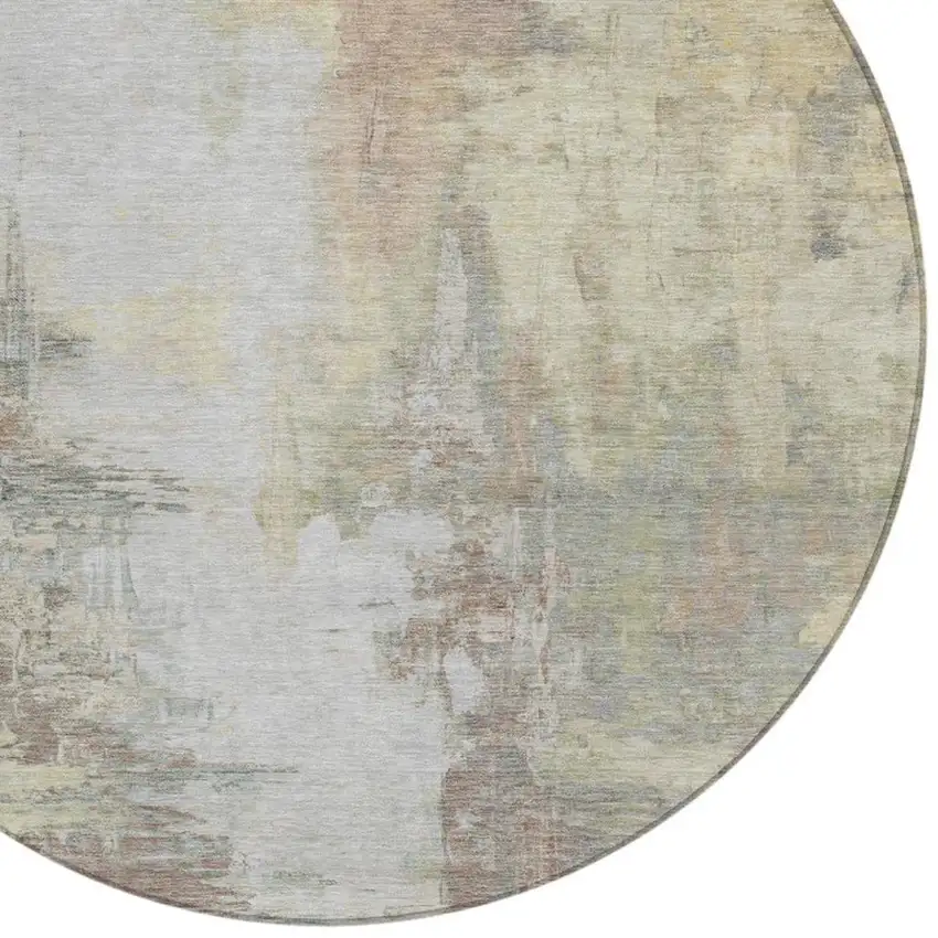 8' Tan And Brown Round Abstract Washable Indoor Outdoor Area Rug Photo 9