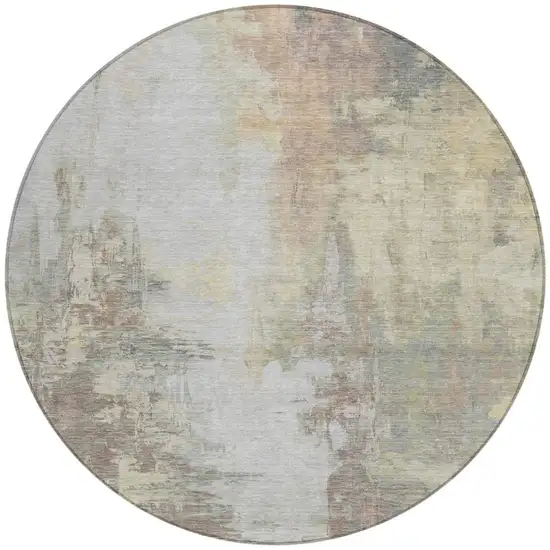 8' Tan And Brown Round Abstract Washable Indoor Outdoor Area Rug Photo 3