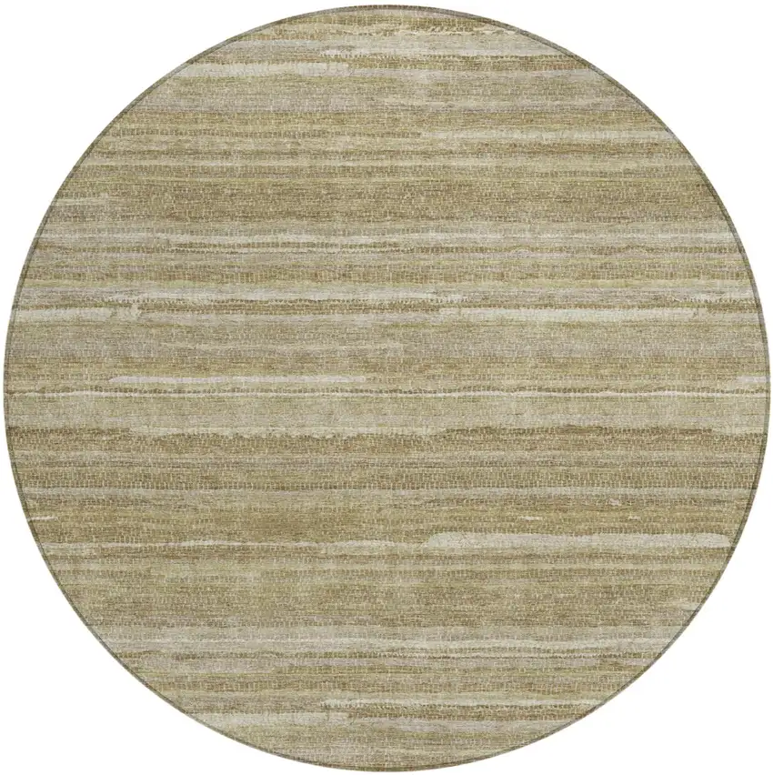 8' Tan And Brown Round Striped Washable Indoor Outdoor Area Rug Photo 2