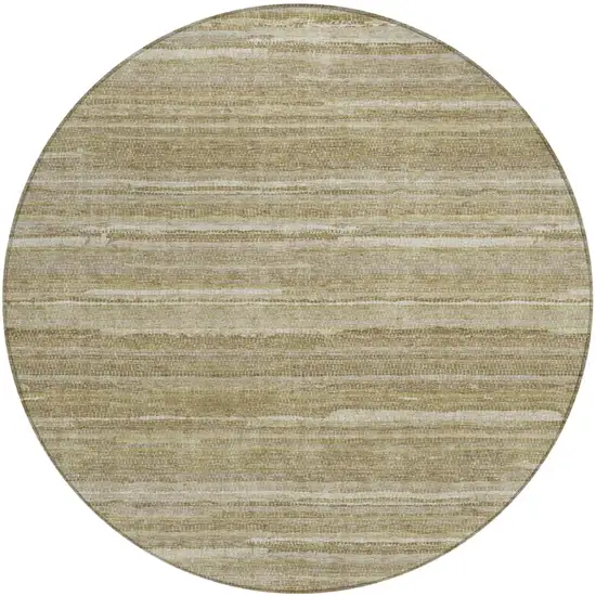8' Tan And Brown Round Striped Washable Indoor Outdoor Area Rug Photo 2