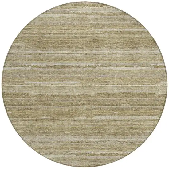 8' Tan And Brown Round Striped Washable Indoor Outdoor Area Rug Photo 4