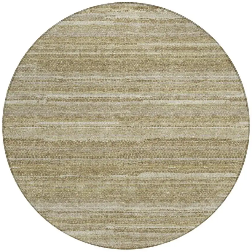 8' Tan And Brown Round Striped Washable Indoor Outdoor Area Rug Photo 4