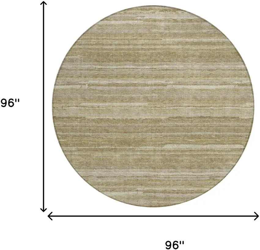 8' Tan And Brown Round Striped Washable Indoor Outdoor Area Rug Photo 7
