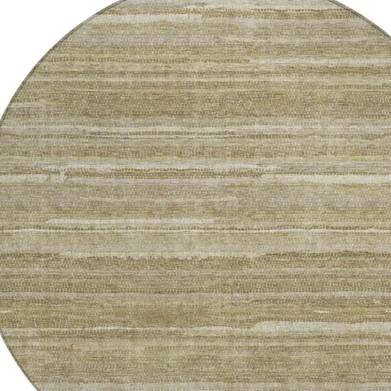 8' Tan And Brown Round Striped Washable Indoor Outdoor Area Rug Photo 3