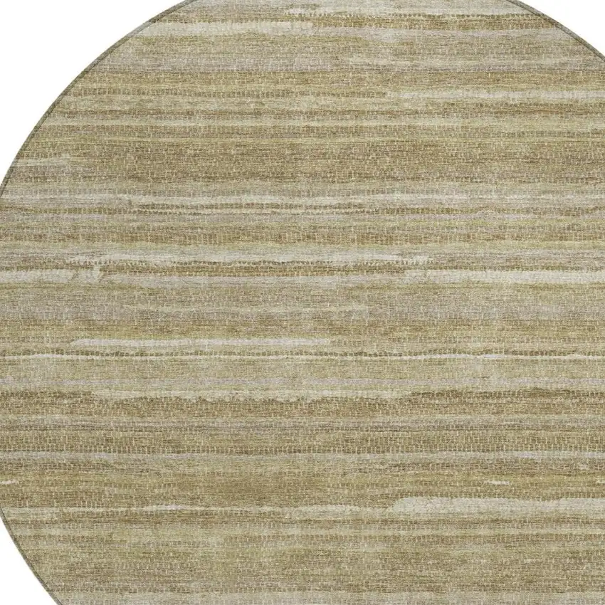 8' Tan And Brown Round Striped Washable Indoor Outdoor Area Rug Photo 3