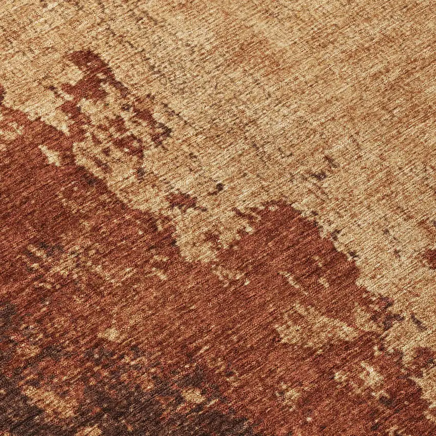 8' Tan And Copper Round Abstract Washable Indoor Outdoor Area Rug Photo 9